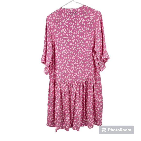 Boii Babydoll Dress Pink White Floral Scandinavian Henley Neck 3/4 Sleeve Size S - Picture 6 of 6